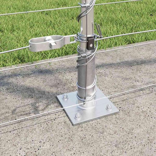 Feldzaun 1,2x25 m verzinkter Stahl, Zaunpfosten mit Grundplatten 13 Stück Ø32mm 68,5cm verzinkter Stahl