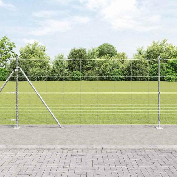 ARDEBO.de - Weidezaun 1,2x25 m verzinkter Stahl, Zaunpfosten mit Fundamentplatten 13 Stück Ø32mm 68,5cm verzinkter Stahl