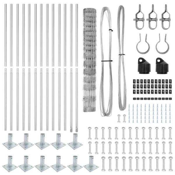 Weidezaun 1,2x25 m verzinkter Stahl, Zaunpfosten mit Fundamentplatten 13 Stück Ø32mm 68,5cm verzinkter Stahl