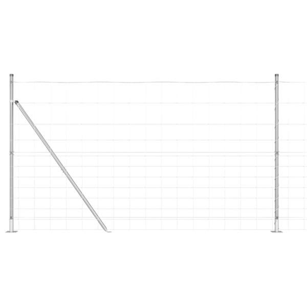 Feldzaun 1,4x25 m verzinkter Stahl, Zaunpfosten mit Bodenplatten 13 Stück Ø32mm 78,5cm verzinkter Stahl