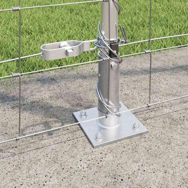 Feldzaun 1,4x25 m Verzinkter Stahl, Zaunpfosten mit Fußplatten 13 Stück Ø32mm 78,5cm Verzinkter Stahl