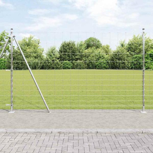 ARDEBO.de - Feldzaun 1,5x25 m verzinkter Stahl, Zaunpfosten mit Bodenplatten 13 Stück Ø32mm 83,5cm verzinkter Stahl