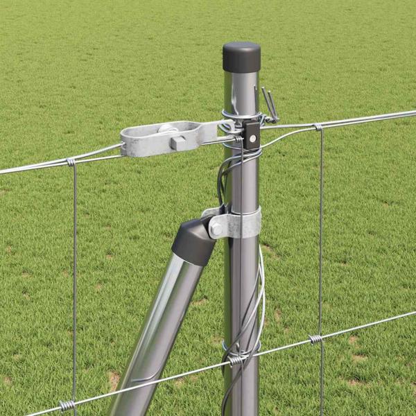 Feldzaun 1,5x25 m verzinkter Stahl, Zaunpfosten mit Bodenplatten 13 Stück Ø32mm 83,5cm verzinkter Stahl