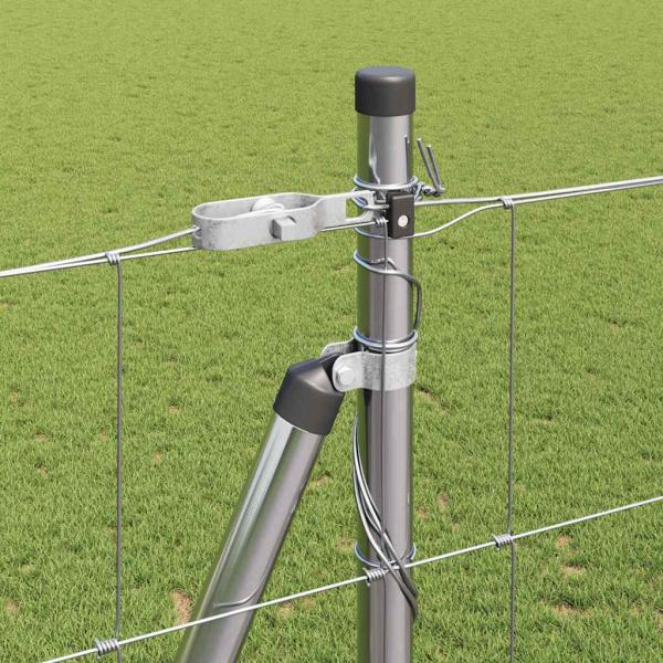 Feldzaun 1,5x25 m Verzinkter Stahl, Zaunpfosten mit Grundplatten 13 Stück Ø32mm 83,5cm Verzinkter Stahl