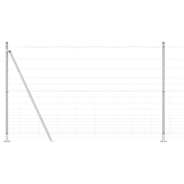 Feldzaun 1,5x25 m Verzinkter Stahl, Zaunpfosten mit Bodenplatten 13 Stück Ø32mm 83,5cm Verzinkter Stahl