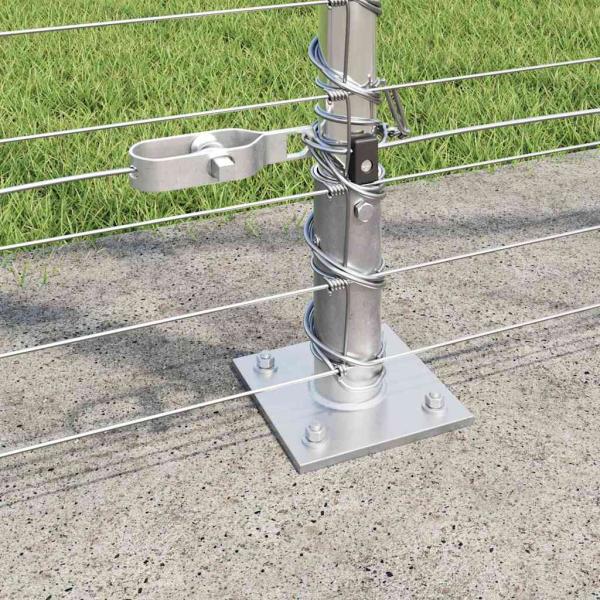 Feldzaun 1,5x25 m Verzinkter Stahl, Zaunpfosten mit Bodenplatten 13 Stück Ø32mm 83,5cm Verzinkter Stahl