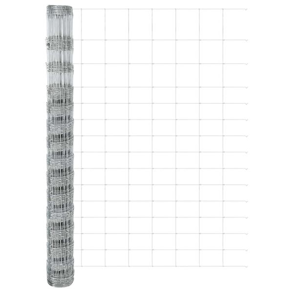Feldzaun 1,6x25 m verzinkter Stahl, Zaunpfosten mit Grundplatten 13 Stück Ø32mm 88,5cm verzinkter Stahl