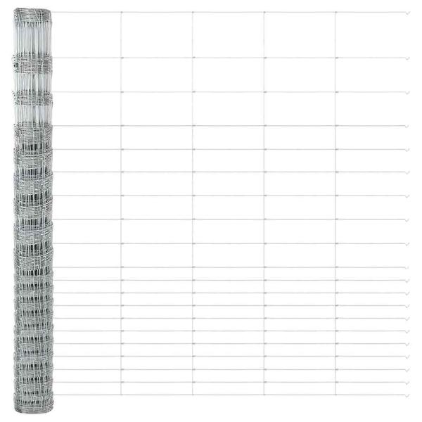 Feldzaun 1,6x25 m verzinkter Stahl, Zaunpfosten mit Grundplatten 13 Stk Ø32mm 88,5cm verzinkter Stahl