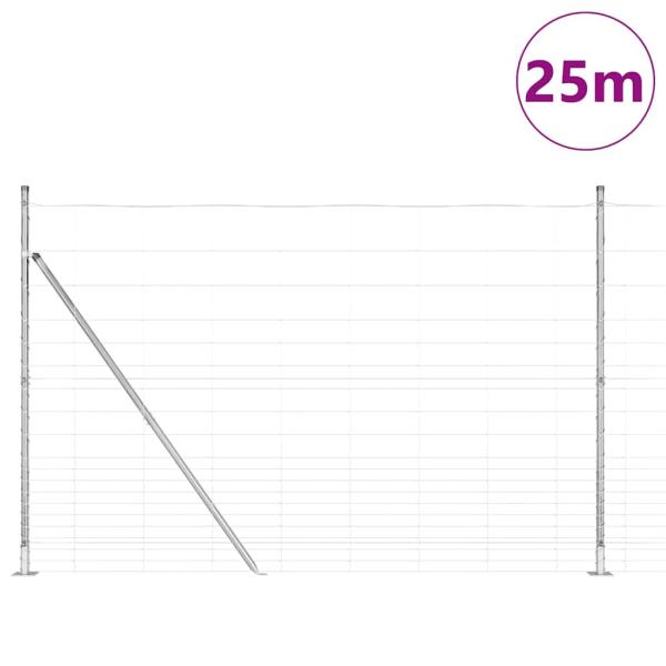 Feldzaun 1,6x25 m verzinkter Stahl, Zaunpfosten mit Grundplatten 13 Stk Ø32mm 88,5cm verzinkter Stahl