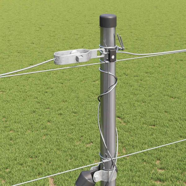 Feldzaun 1,6x25 m verzinkter Stahl, Zaunpfosten mit Grundplatten 13 Stk Ø32mm 88,5cm verzinkter Stahl