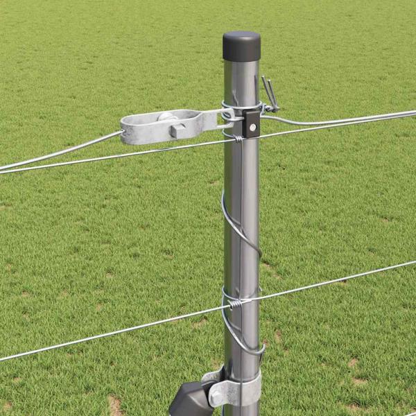 Feldzaun 1,6x25 m verzinkter Stahl, Zaunpfosten mit Bodenplatten 13 Stück Ø32mm 88,5cm verzinkter Stahl