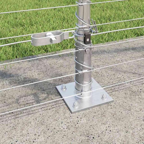 Feldzaun 1,6x25 m verzinkter Stahl, Zaunpfosten mit Bodenplatten 13 Stück Ø32mm 88,5cm verzinkter Stahl