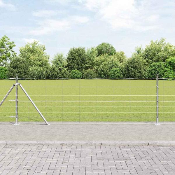 ARDEBO.de - Feldzaun 0,8x50 m Verzinkter Stahl, Zaunpfosten mit Fußplatten 13 Stück Ø32mm 90cm Verzinkter Stahl