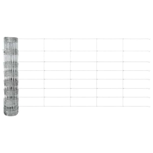 Feldzaun 0,8x50 m Verzinkter Stahl, Zaunpfosten mit Fußplatten 13 Stück Ø32mm 90cm Verzinkter Stahl