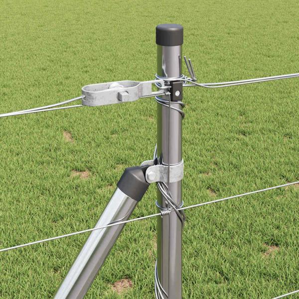 Feldzaun 0,8x50 m Verzinkter Stahl, Zaunpfosten mit Fußplatten 13 Stück Ø32mm 90cm Verzinkter Stahl