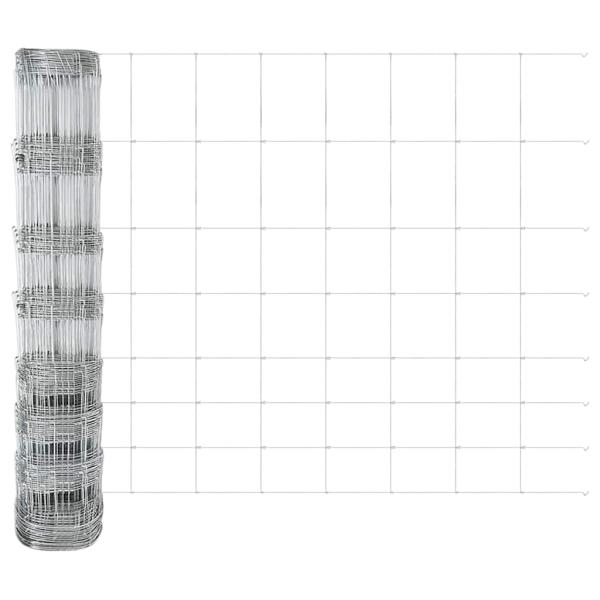 Feldzaun 1x50 m Verzinkter Stahl, Zaunpfosten mit Fußplatten 13 Stück Ø32mm 110cm Verzinkter Stahl