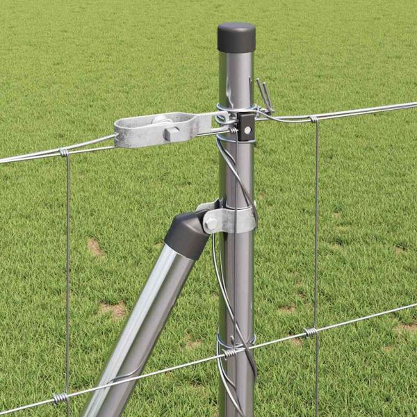 Feldzaun 1x50 m Verzinkter Stahl, Zaunpfosten mit Fußplatten 13 Stück Ø32mm 110cm Verzinkter Stahl