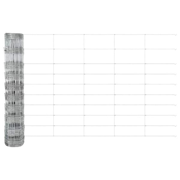 Feldzaun 1x50 m galvanisierter Stahl, Zaunpfosten mit Grundplatten 13 Stück Ø32mm 110cm galvanisierter Stahl