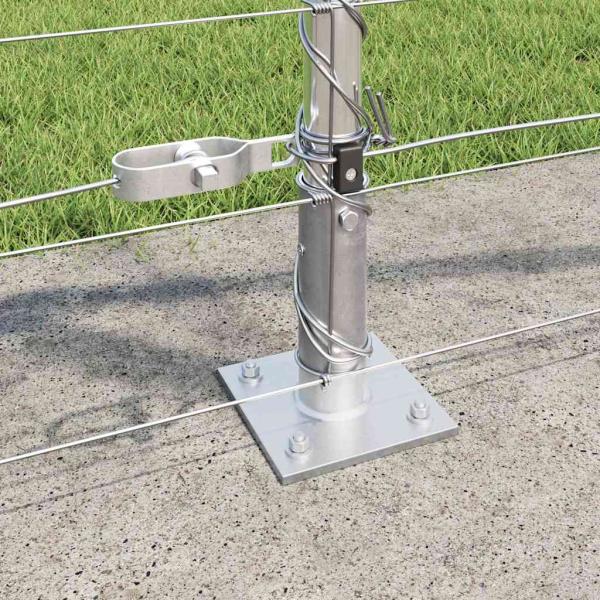 Feldzaun 1x50 m galvanisierter Stahl, Zaunpfosten mit Grundplatten 13 Stück Ø32mm 110cm galvanisierter Stahl