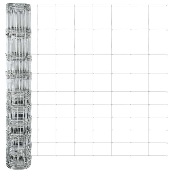 Feldzaun 1,2x50 m verzinkter Stahl, Zaunpfosten mit Bodenplatten 13 Stück Ø32mm 68,5cm verzinkter Stahl