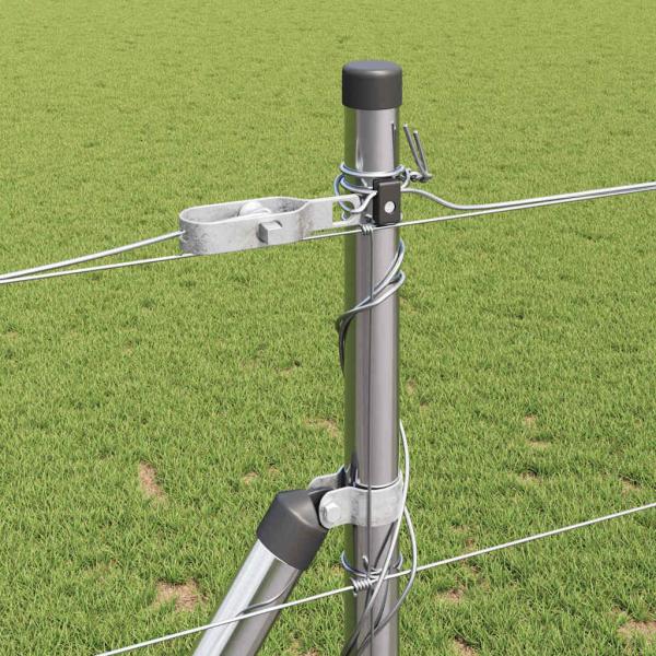 Feldzaun 1,2 x 50 m verzinkter Stahl, Zaunpfosten mit Sockelplatten 13 Stück Ø32mm 68,5cm verzinkter Stahl
