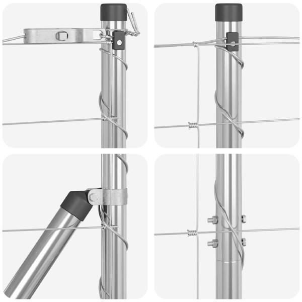 Feldzaun 1,2x50 m Verzinkter Stahl, Zaunpfosten mit Fußplatten 13 Stück Ø32mm 68,5cm Verzinkter Stahl
