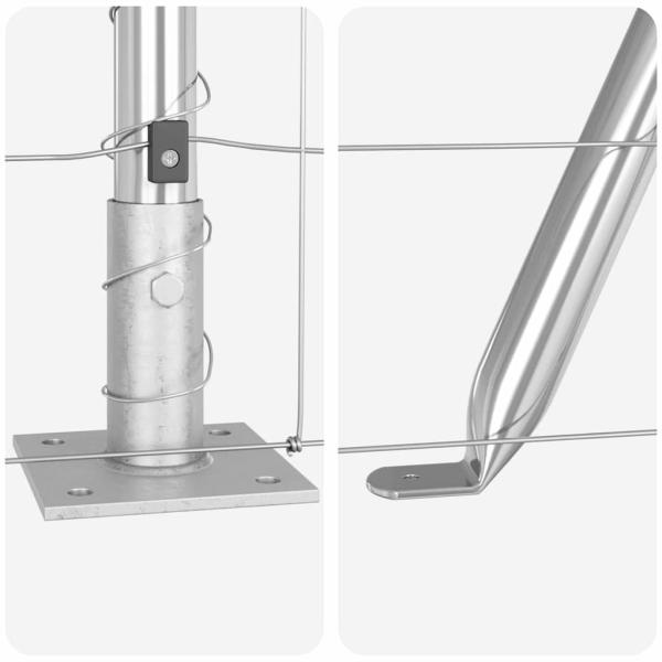 Feldzaun 1,2x50 m Verzinkter Stahl, Zaunpfosten mit Fußplatten 13 Stück Ø32mm 68,5cm Verzinkter Stahl