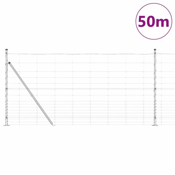 Feldzaun 1,2 x 50 m verzinkter Stahl, Zaunpfosten mit Fundamentplatten 13 Stück Ø32 mm 68,5 cm verzinkter Stahl