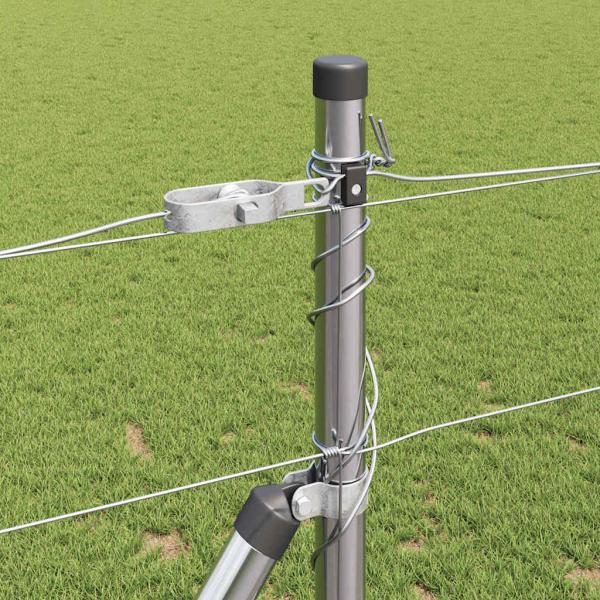 Feldzaun 1,2 x 50 m verzinkter Stahl, Zaunpfosten mit Fundamentplatten 13 Stück Ø32 mm 68,5 cm verzinkter Stahl