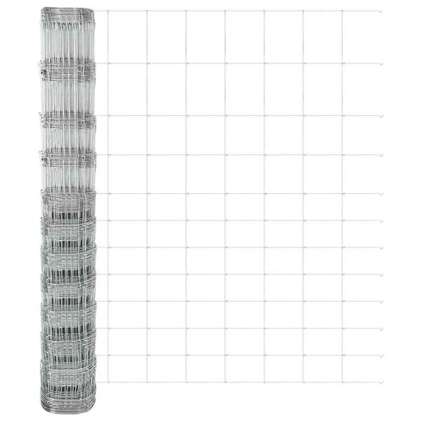 Feldzaun 1,4x50 m Verzinkter Stahl, Zaunpfosten mit Bodenplatten 13 Stück Ø32mm 78,5cm Verzinkter Stahl