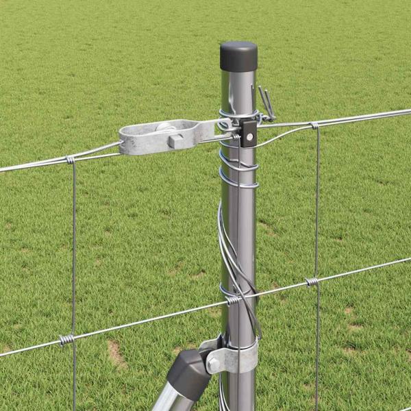 Feldzaun 1,4x50 m Verzinkter Stahl, Zaunpfosten mit Bodenplatten 13 Stk Ø32mm 78,5cm Verzinkter Stahl