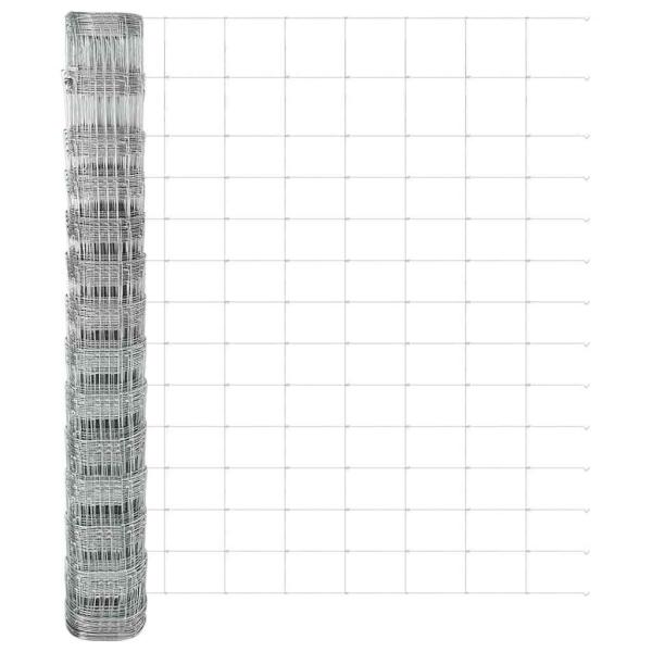 Feldzaun 1,4x50 m Verzinkter Stahl, Zaunpfosten mit Bodenplatten 13 Stk Ø32mm 78,5cm Verzinkter Stahl
