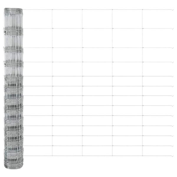 Feldzaun 1,5x50 m verzinkter Stahl, Zaunpfosten mit Basisplatten 13 Stk Ø32mm 83,5cm verzinkter Stahl