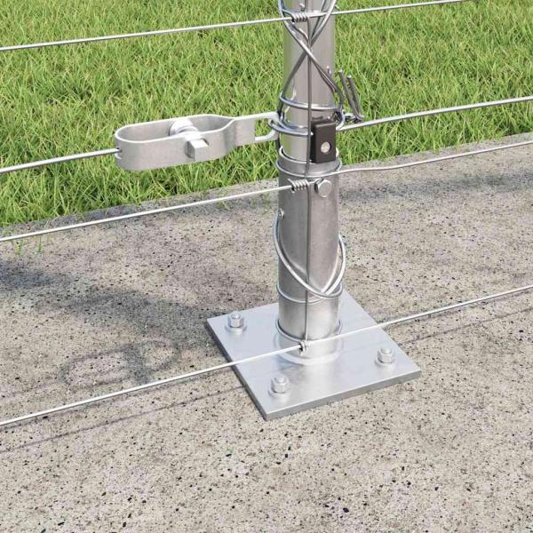 Weidezaun 1,6x50 m verzinkter Stahl, Zaunpfosten mit Bodenplatten 13 Stück Ø32mm 88,5cm verzinkter Stahl