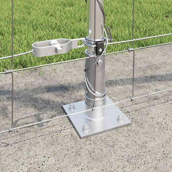 Feldzaun 0.8x100 m Verzinkter Stahl, Zaunpfosten mit Fußplatten 13 Stk Ø32mm 90cm Verzinkter Stahl