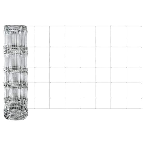 Feldzaun 0.8x100 m Verzinkter Stahl, Zaunpfosten mit Fußplatten 13 Stk Ø32mm 90cm Verzinkter Stahl