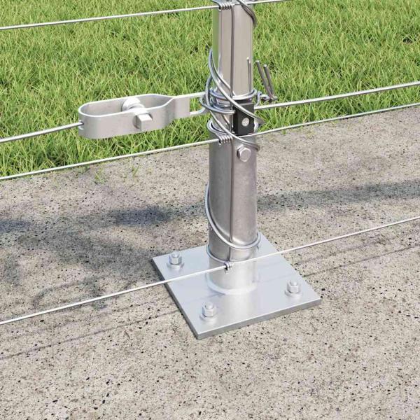 Feldzaun 0,8x100 m verzinkter Stahl, Zaunpfosten mit Basisplatten 13 Stück Ø32mm 90cm verzinkter Stahl