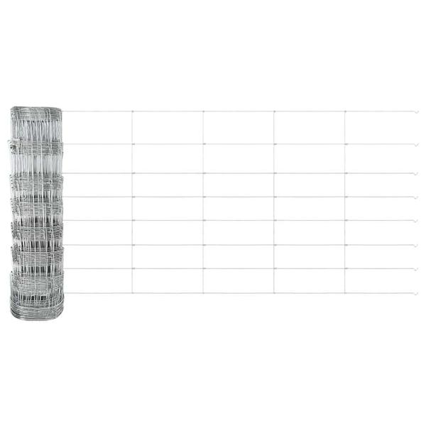 Feldzaun 0,8x100 m verzinkter Stahl, Zaunpfosten mit Basisplatten 13 Stück Ø32mm 90cm verzinkter Stahl