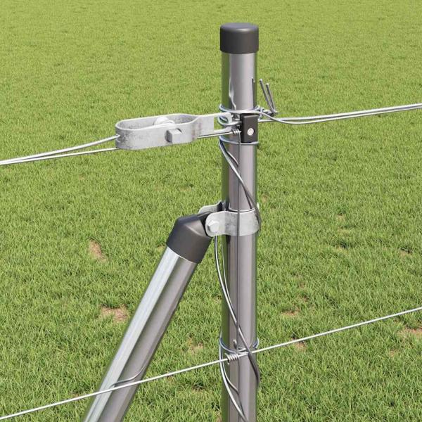 Feldzaun 1x100 m Verzinkter Stahl, Zaunpfosten mit Bodenplatten 13 Stück Ø32mm 110cm Verzinkter Stahl