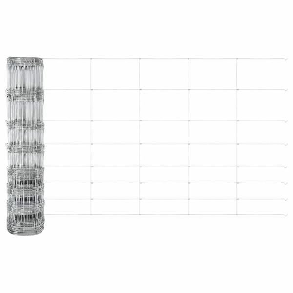 Feldzaun 1x100 m Verzinkter Stahl, Zaunpfosten mit Bodenplatten 13 Stück Ø32mm 110cm Verzinkter Stahl