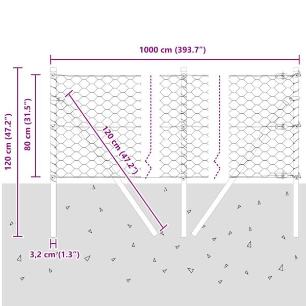Bodenmontierter Sechseckzaun 10 x 0,8 m PVC-beschichteter Stahl