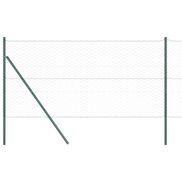 Hexagonzaun Grün 1,2x10 m Stahl, Zaunpfosten 7 Stück Grün Ø32 mm 170 cm Verzinkter Stahl