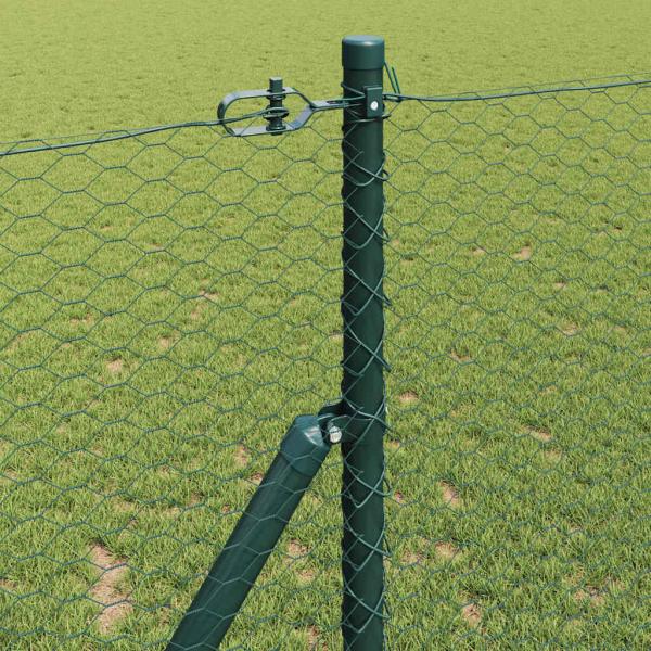 Sechseckzaun Grün 1.4x25 m Stahl, Zaunpfosten 13 Stück Grün Ø32 mm 190 cm verzinkter Stahl