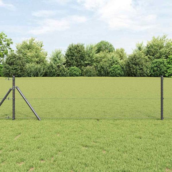 ARDEBO.de - Sechseckzaun Grau 0,6x10 m Stahl, Zaunpfosten 7 Stück Grau Ø32 mm 100 cm Verzinkter Stahl