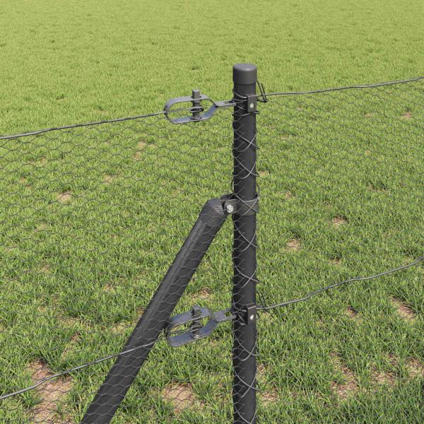 Sechseckzaun Grau 0,6x10 m Stahl, Zaunpfosten 7 Stück Grau Ø32 mm 100 cm Verzinkter Stahl
