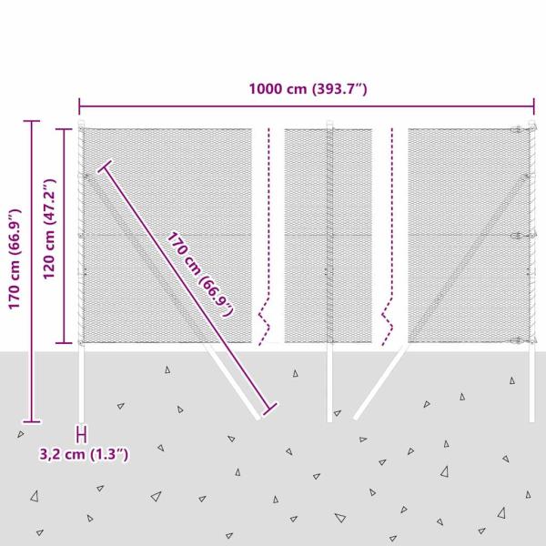 Bodenmontierter Sechseckzaun 10 x 1,2 m PVC-beschichteter Stahl