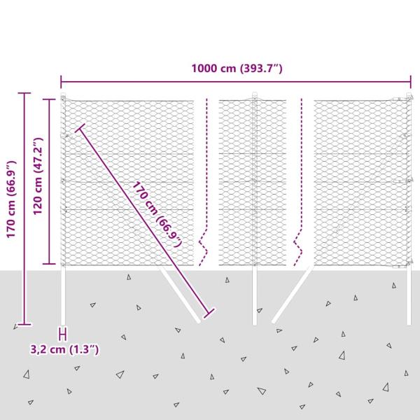 Bodenmontierter Sechseckzaun 10 x 1,2 m PVC-beschichteter Stahl