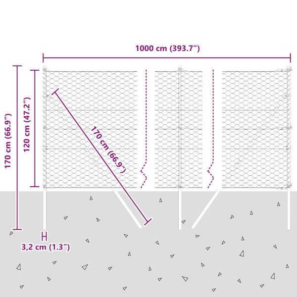 Bodenmontierter Sechseckzaun 10 x 1,2 m PVC-beschichteter Stahl