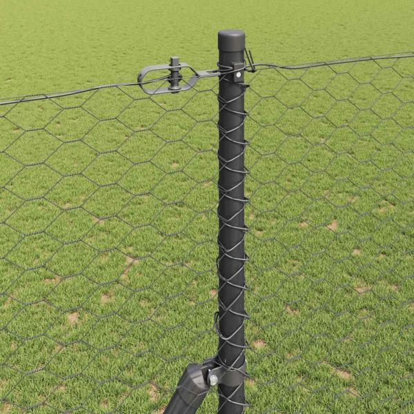 Sechseckzaun Grau 1,5x10 m Stahl, Zaunpfosten 7 Stück Grau Ø32 mm 200 cm Verzinkter Stahl