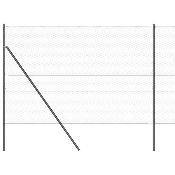 Sechseckzaun Grau 1,5x10 m Stahl, Zaunpfosten 7 Stück Grau Ø32 mm 200 cm Verzinkter Stahl